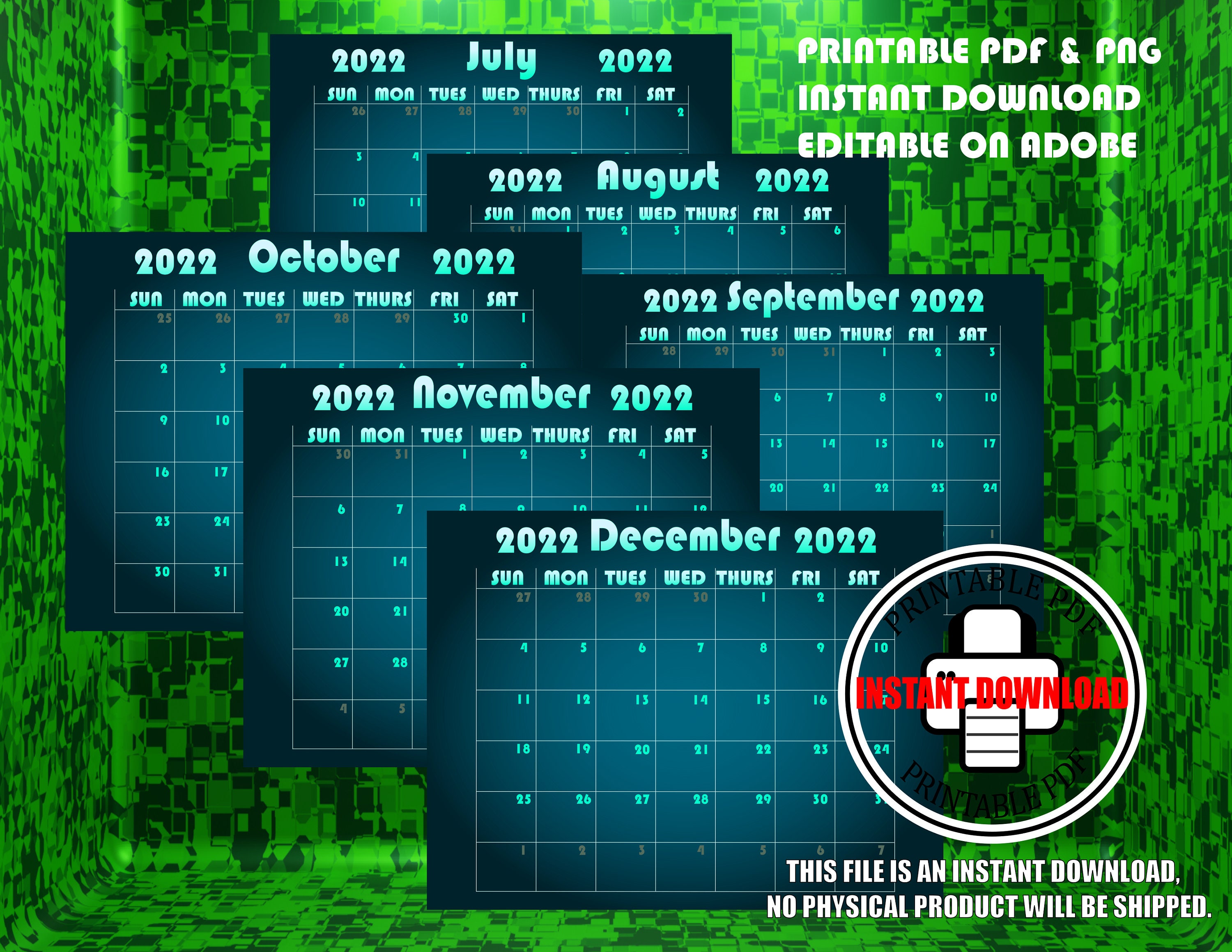 2023-calendar-full-year-dark-green-mode-instant-download-etsy-ireland