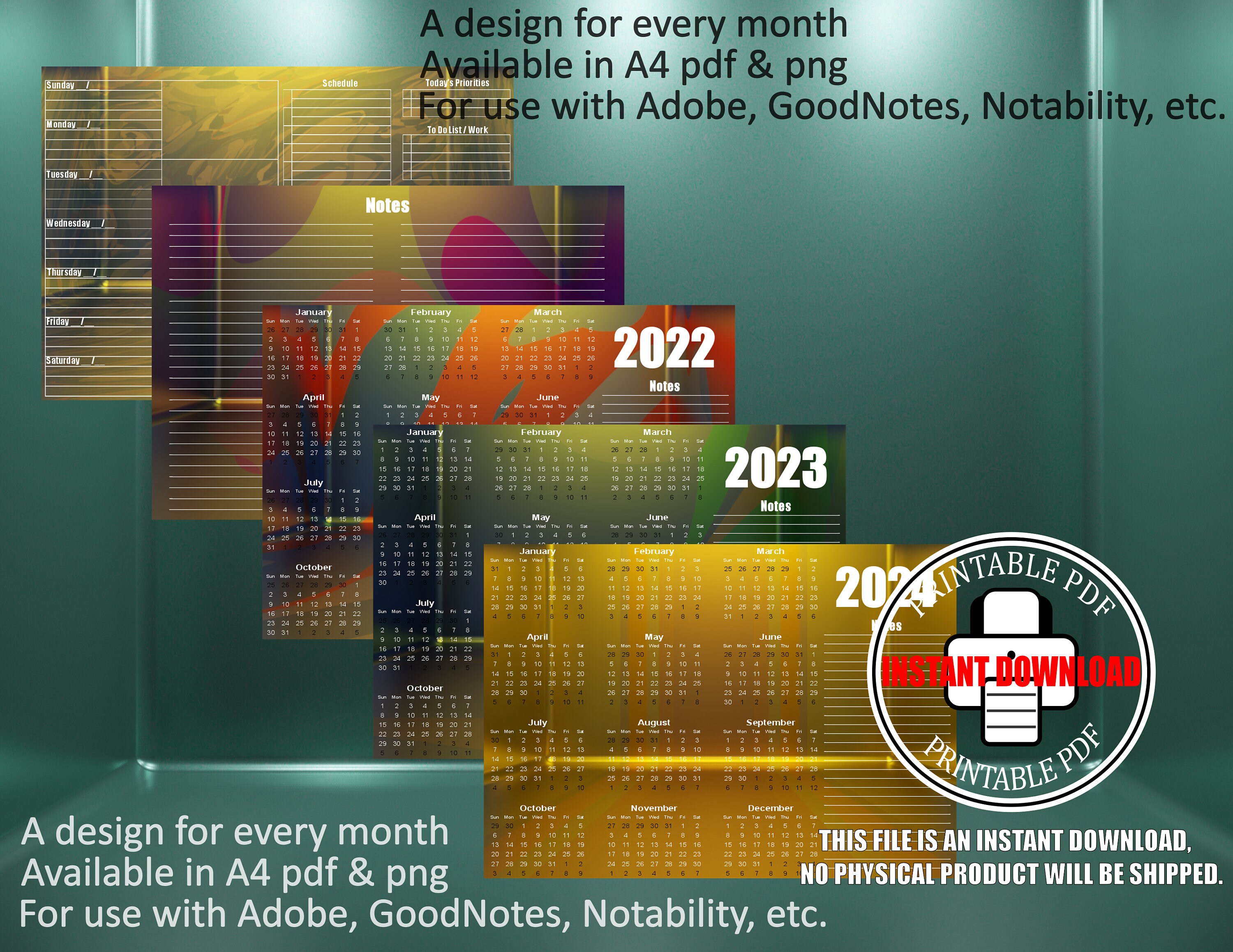 2024 calendar full year editable digital adobe etsy