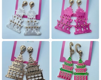 Pagoda Temple Earrings - Multiple Colors Available