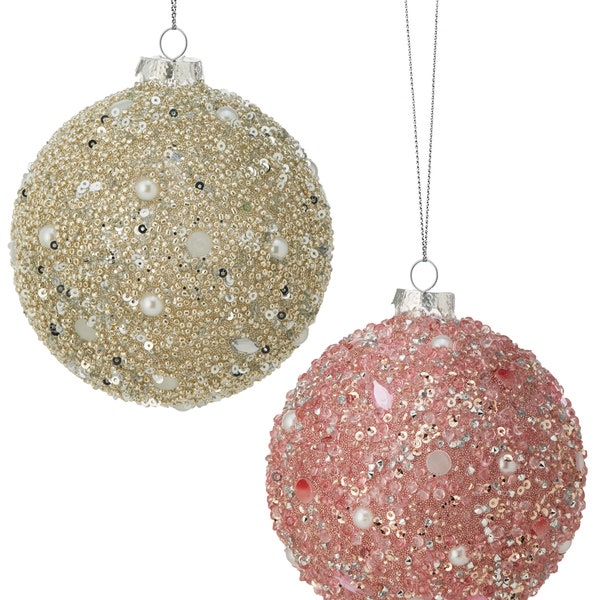 4" Glass Pearl/Jewel Ball Ornament: Champagne or Pink