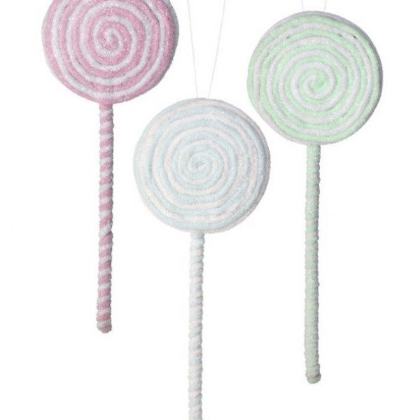 Frosted Pastel Lollipop Ornaments: Set of 3