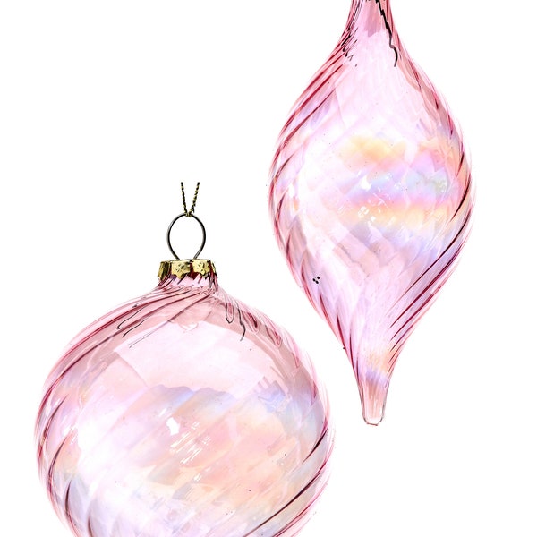 Pink Glass Swirl Ornaments: Ball or Finial