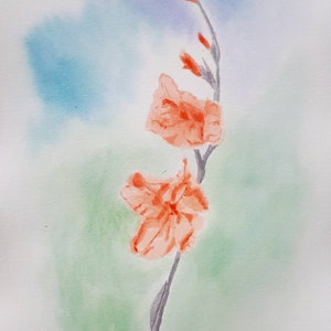 Pittura originale ad acquerello "gladioli" su carta specializzata di formato A4