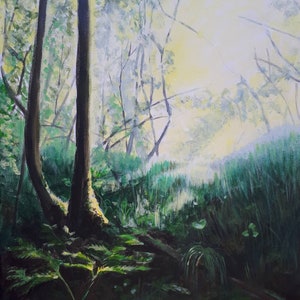 Acrylschilderij &quot;in het bos&quot; op gemonteerd canvas, 30×40 cm