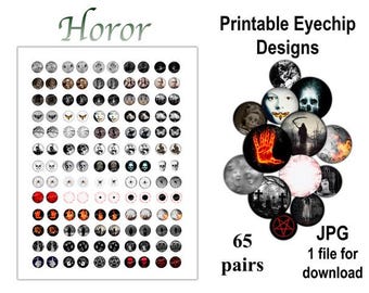 Chips para olhos de boneca Blythe: Horror, Vampiro, Zumbi, Caveira (arquivo JPG para impressão DIY de 14 mm)