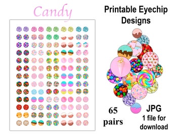 65 Paar 14mm Blythe Digitaldruck DIY Eye Chips JPG CANDY Bright Eyes Clown