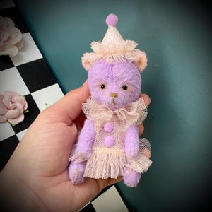 Lilac Teddy bear 4 1/2'' for custom Blythe doll OOAK Blythe Barbe BJD