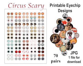 70 pairs 14 mm Blythe Digital Printable DIY Eye Chips JPG Circus Scary eyes Clown