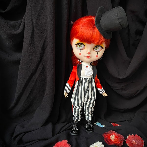 Tenue de cirque pour queue de pie Blythe + barboteuse + chapeau haut de forme + décoration de cou blythe clown blytheclothes blythe poupée personnalisée