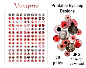 Chips para ojos de muñeca Blythe: Ojos de vampiro (descarga digital JPG imprimible de 14 mm)