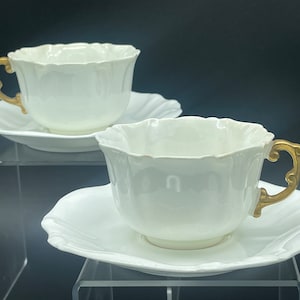 Antique matching pair of Hammersley tea cups and saucers. C.1890. Gold handles. English Tea for Two gift.