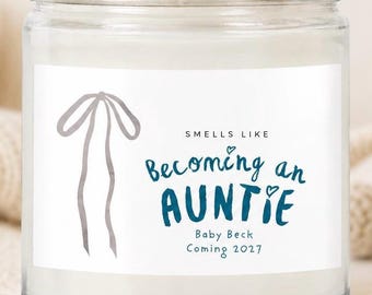 Vela con etiqueta personalizada Anuncio de embarazo para abuelos Caja de regalo para suegra Regalo personalizado con diseño de lazo para revelar el bebé