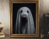 Ghost Dog Art Print Digital Pet Print Wall Decor Halloween Theme Party Decoration Instant Download Wall Art Halloween Gift Dog Lover Art