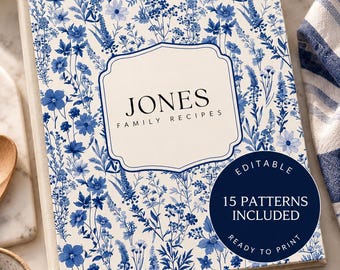 Libro de recetas editable, descarga digital, plantilla de Canva, carpeta para libros de cocina, separadores de recetas de colección, regalo para el hogar, diseño vintage con estampado floral.