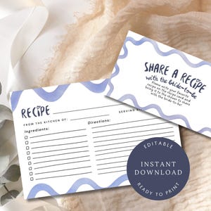Recipe Card Template Digital Download Recipe Card for Bride Gift for Bridal Shower Share a Recipe Book Gift Box for Bride