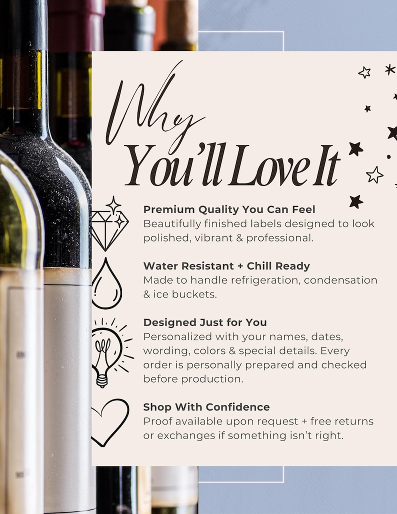 Custom Wine Bottle Label For Engaged Couple Gift for Wedding Anniversary Custom Champagne Bottle Label for Engagement Party Gift image 4