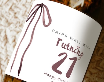 Benutzerdefiniertes Weinetikett für 21. Geburtstags-Mädchen-Geschenk-Idee Benutzerdefiniertes Champagner-Etikett für Geburtstagsmeilenstein-personalisiertes Partyzubehör für das Drehen 21
