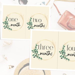 Cartes d'étape de bébé, feuilles d'or imprimables, jalons bébé mensuel, téléchargement numérique imprimable d'étape, style Boho d'impression numérique neutre