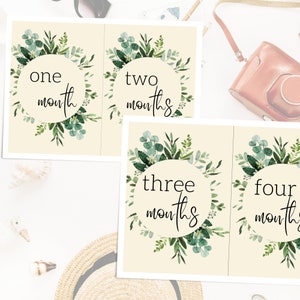 Cartes d'étape de bébé, feuilles d'or imprimables, jalons bébé mensuel, téléchargement numérique imprimable d'étape, style Boho d'impression numérique neutre