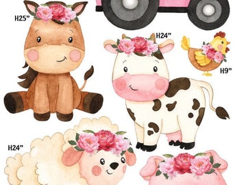 Farm Animals with flowers coroplast cutouts Props decorations backdrops cutouts signs table  Yard cards (No stands or stakes included )