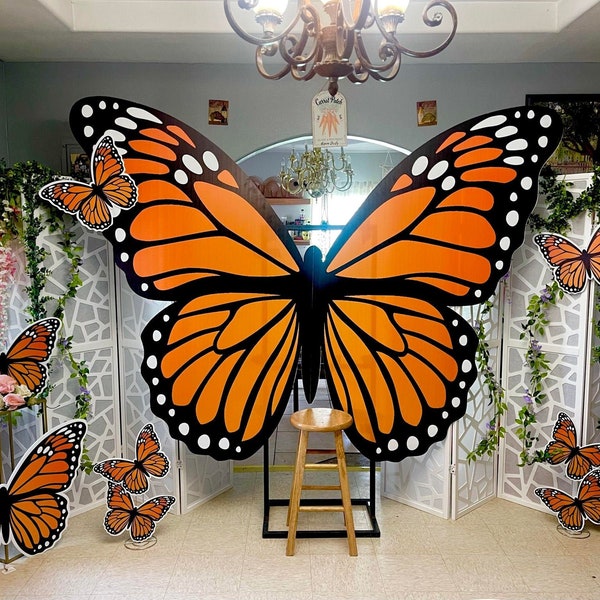 Monarch Butterfly 6 FT tallx 8 Ft wide  Coroplast Party Props  decorations backdrops cutouts decor Yard cards (NO stands included)