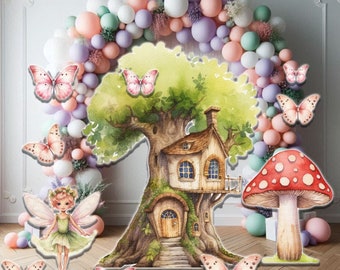 UP3462 Fairy Garden Watercolor Butterflies Set Coroplast Party Prop decoration cutout sign decor Yard card (No Stakes or stands included )