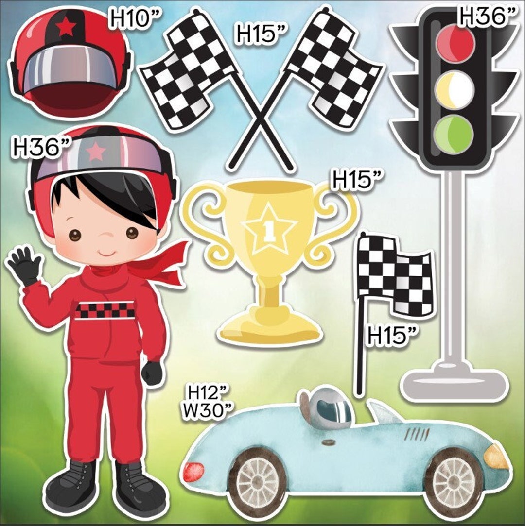 Vintage Race Car, Racing Kid Party Props Decor Backdrops Cutouts Sign ...