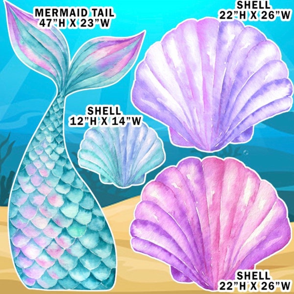 4FT Mermaid Tail & Shells Party Props decorations backdrops cutouts signs Yard cards (NOstandsincluded)