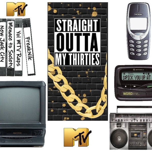 STRAIGHT out of the THIRTIES 90s VHS beeper Coroplast Party Props  decorations backdrops cutouts signs decor (No stakes/stands included)