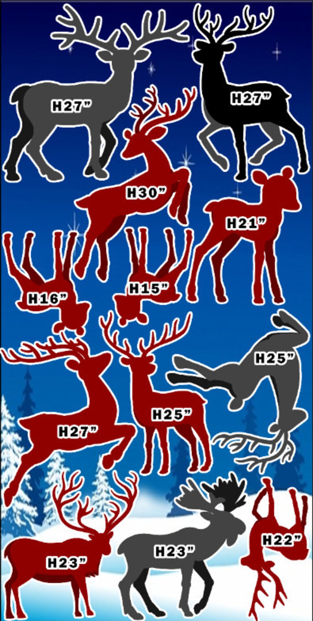 Christmas Red and Black Reindeer Props Decorations Backdrops Cutouts