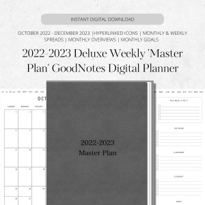 15 Monate Deluxe Master Plan Wochenkalender | Digitaler Planer | Gute Noten | Oktober 2022-Dezember 2023 | Vertikal