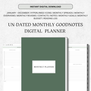 Un-Dated Monthly GoodNotes Digital Planner | Digital Planner | GoodNotes | January - December | Vertical Orientation