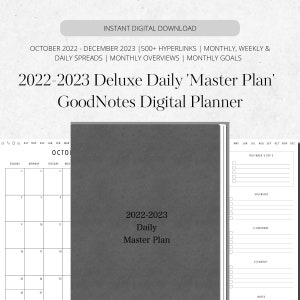 15 Monate Deluxe Daily Master Plan | Digitaler Planer | Tageskalender | GoodNotes | Oktober 2022-Dezember 2023 | Vertikale
