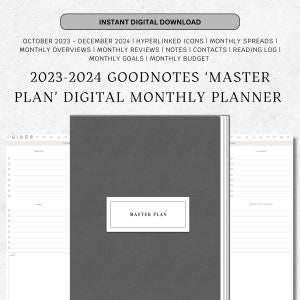15 Monate Masterplan | Monatsplaner | Digitaler Planer | GoodNotes | Oktober 2023 - Dezember 2024 | Vertikal