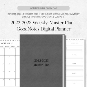 15 Monate Masterplan Wochenkalender | Digitaler Planer | GoodNotes | Oktober 2022-Dezember 2023 | Vertikale Ausrichtung