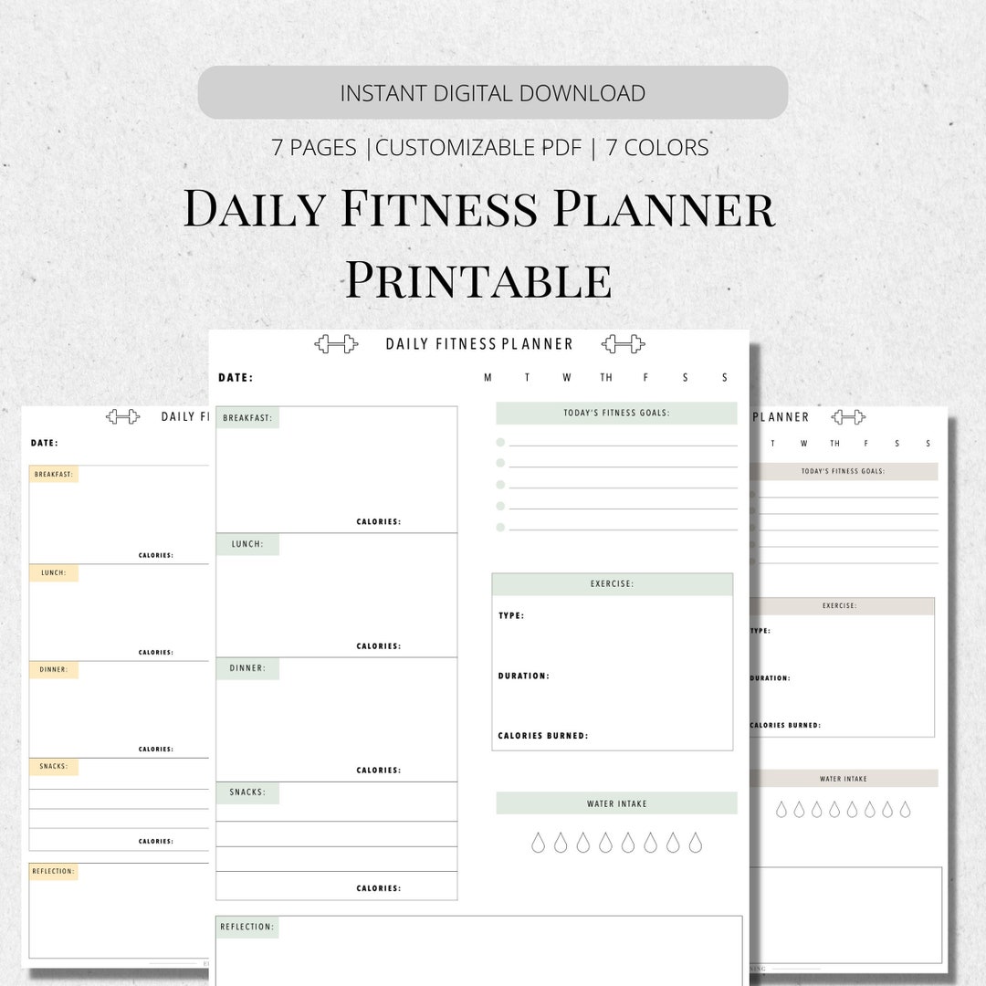 Daily Fitness Planner Planner Printable Customizable PDF Download Etsy