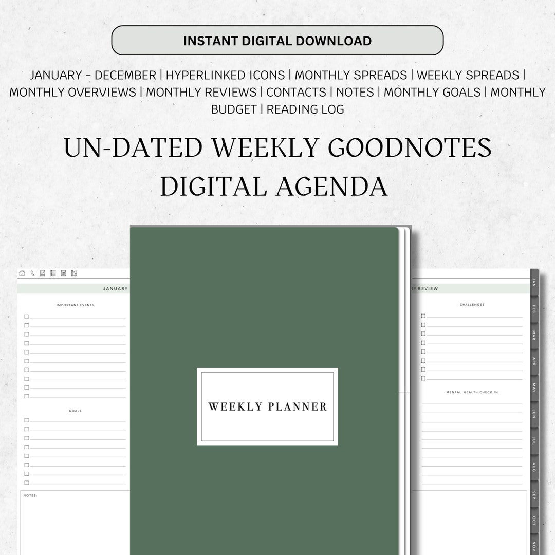 Un-dated Weekly Goodnotes Digital Agenda | Digital Planner | Goodnotes ...