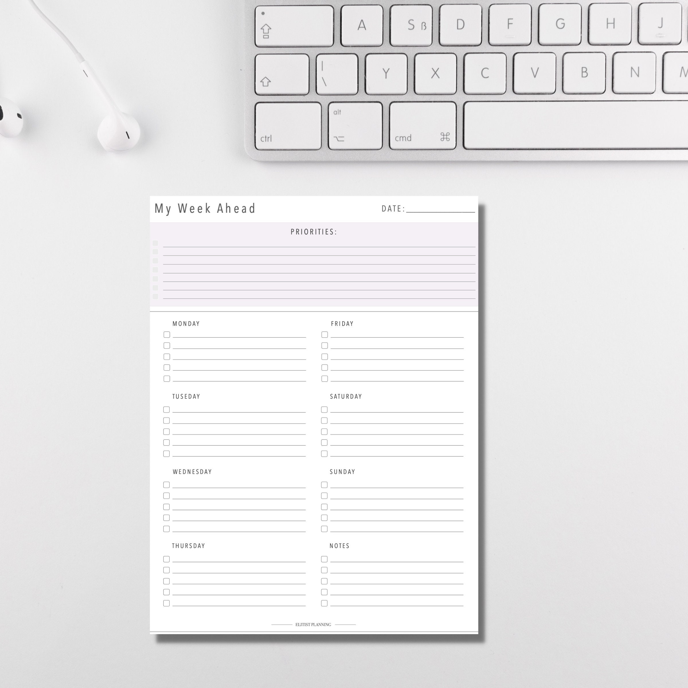 Weekly Planner Printable PDF | Undated | Customizable | Weekly Agenda ...