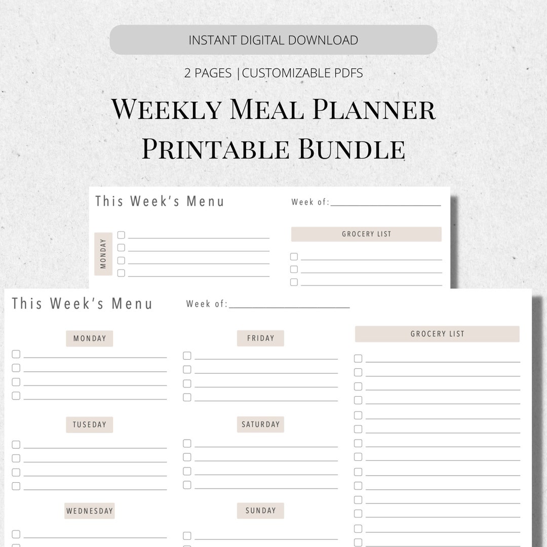 weekly-meal-planner-printable-bundle-customizable-undated-etsy