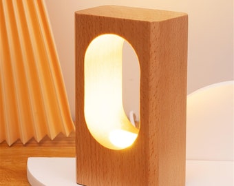 Dimmable LED Wood Desk Lamp for Bedroom and Bedside Night Light - Creative Home Decor Table Lamp, Unique Housewarming Gift