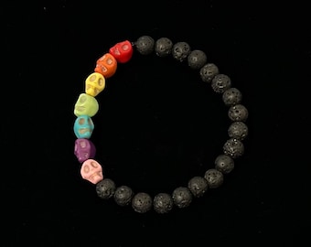 Lava Stone Skull Chakra Bracelet