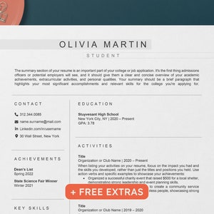 Minimalist College Resume Template: Student CV, Cover Letter (Microsoft Word, Mac Pages, Google Docs)