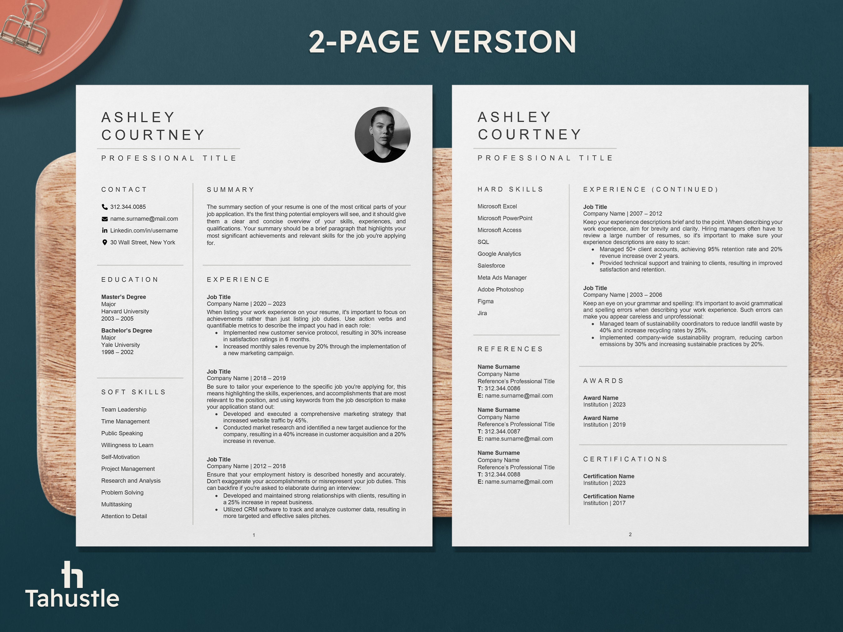 Professional Resume Template Word, Google Docs & Pages, Clean Modern ...
