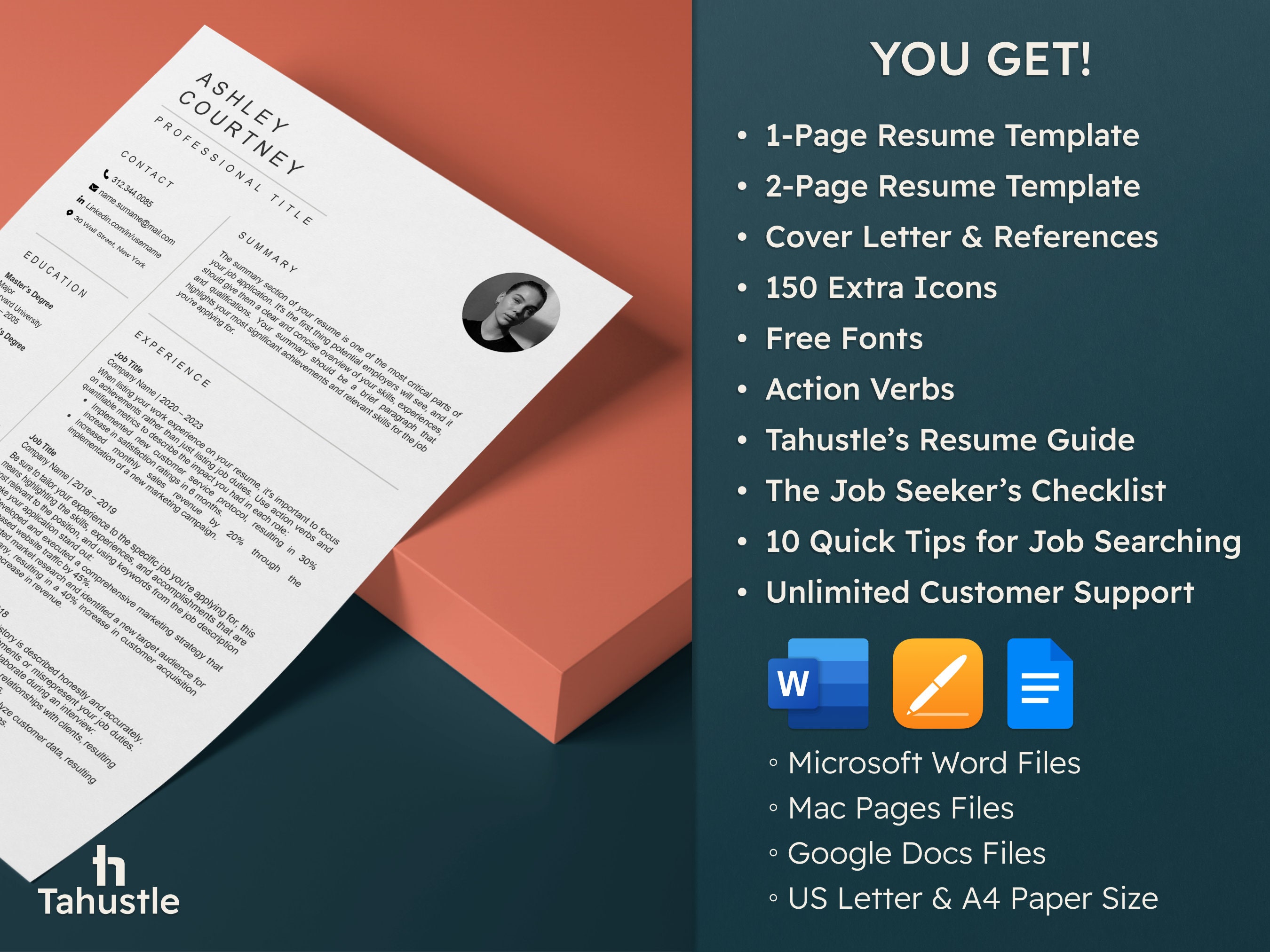 Professional Resume Template Word, Google Docs & Pages, Clean Modern ...