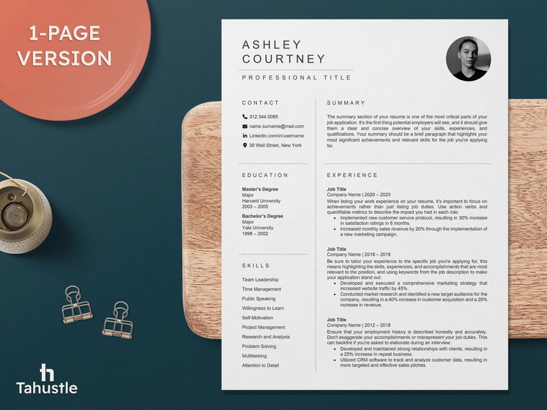Professional Resume Template Word, Google Docs & Pages, Clean Modern ...