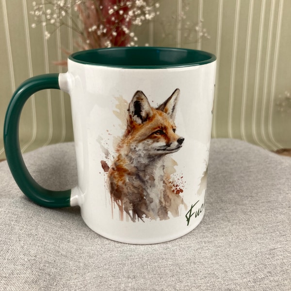 Tasse Fuchs im Revier Fuchsmotiv Keramiltasse Fuchs Jagd Für Jäger Geschenk personalisierbar Aquarell Fuchs