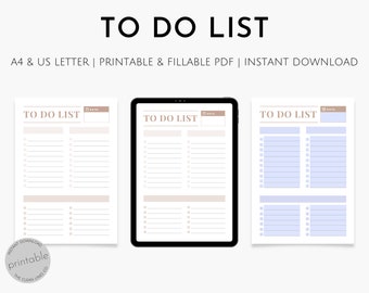 Daily To Do List | Blank Checklist, Printable To Do List, Fillable PDF, Instant Download, A4 & US Letter Size