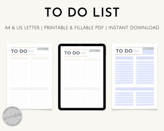 Daily To Do List | Blank Checklist, Printable To Do List, Fillable PDF, Instant Download, A4 & US Letter Size