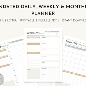 Undated Planner | Undated Weekly, Daily & Monthly Planners, Blank Calendar, Goal Setting, Printable and Fillable PDF, Instant Download