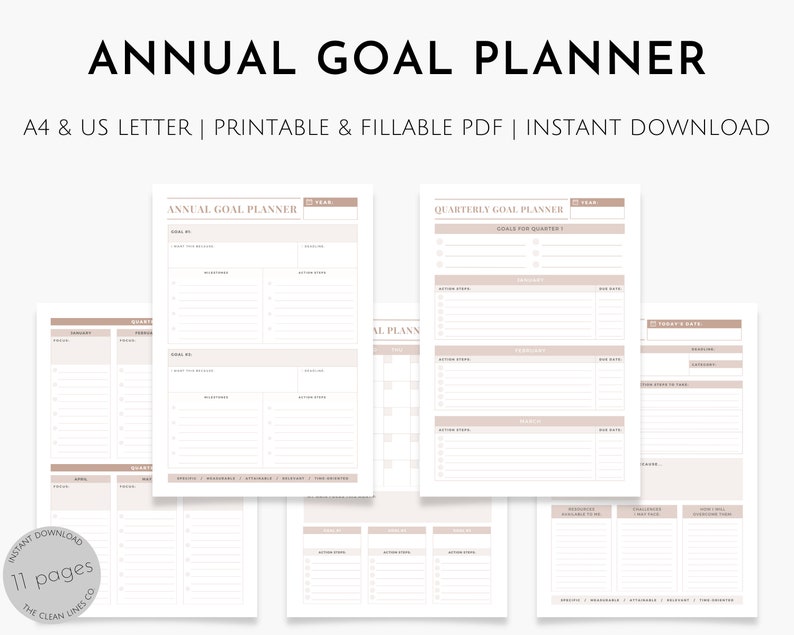 Annual Goal Planner | Yearly Goal Setting Planner With Quarterly ...